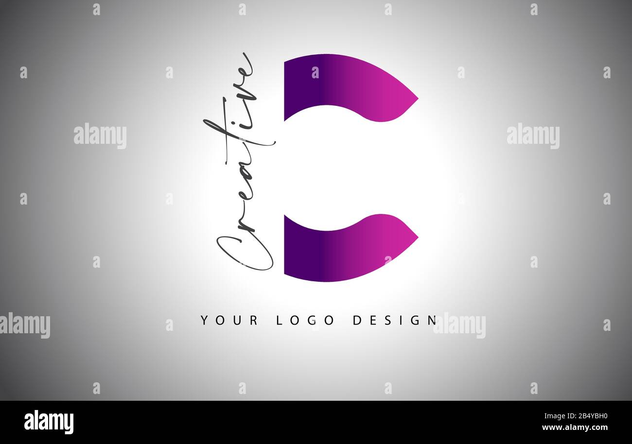 Logo Lettre C Créative Avec Dégradé Violet Et Coupe Lettre Créative. Illustration Du Vecteur D'Icône. Illustration de Vecteur