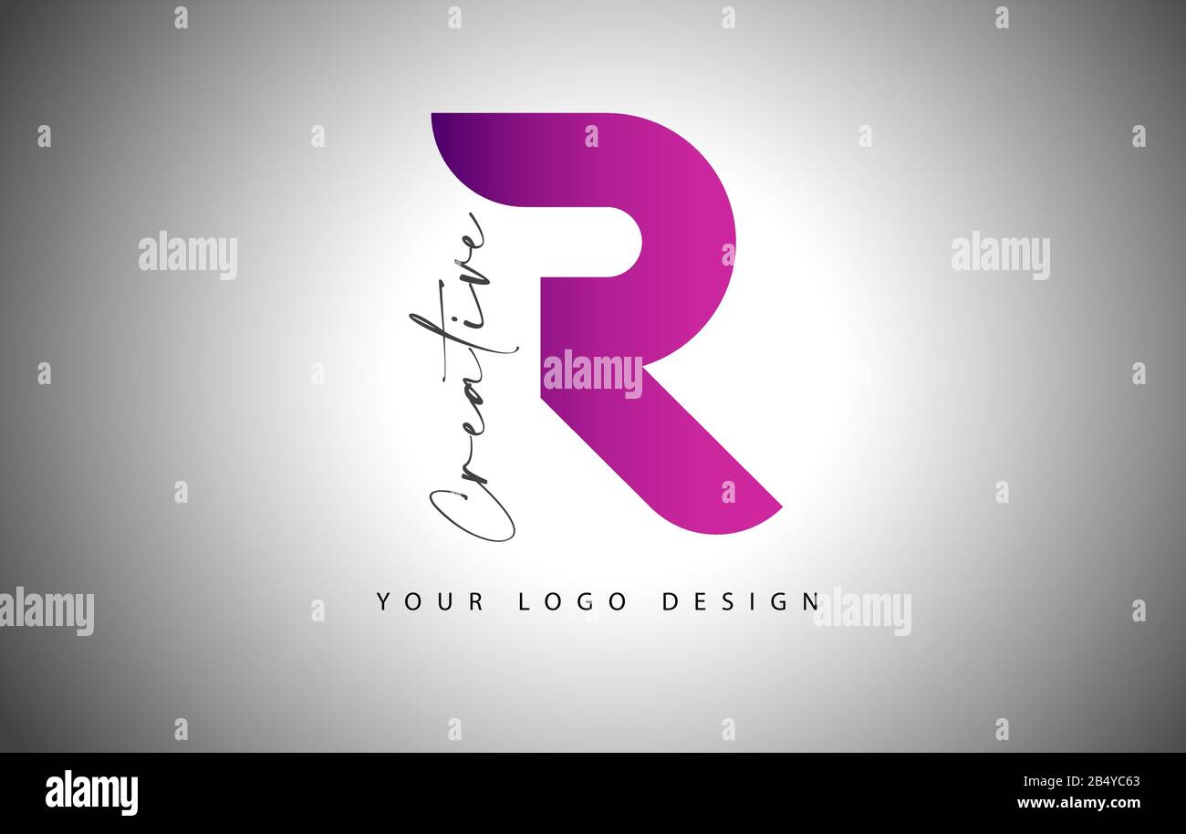 Logo Lettre R Créative Avec Dégradé Violet Et Coupe Lettre Créative. Illustration Du Vecteur D'Icône. Illustration de Vecteur