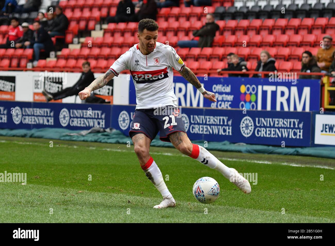 Londres, Royaume-Uni. 7 mars 2020. Marvin Johnson de Middlesbrough en action lors du match de championnat Sky Bet entre Charlton Athletic et Middlesbrough à la Valley, Londres, le samedi 7 mars 2020. (Crédit: Ivan Yordanov | MI News) la photographie ne peut être utilisée qu'à des fins de rédaction de journaux et/ou de magazines, licence requise à des fins commerciales crédit: Mi News & Sport /Alay Live News Banque D'Images