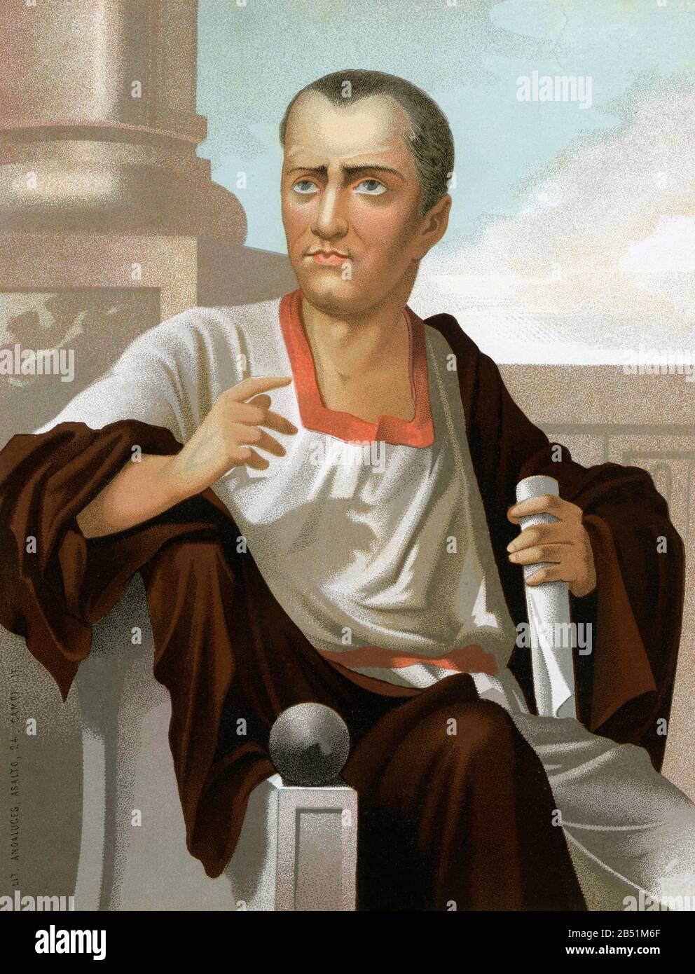 Portrait de lithographie de couleur ancienne. Lucius Junius Brutus (509 Av. J.-C.). Premier consul de Rome. Politicien romain et militaire du 6ème siècle avant J.-C. C., l'un des Banque D'Images