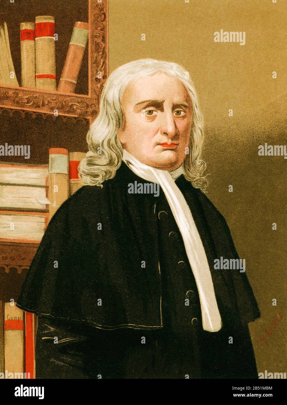 Portrait de lithographie de couleur ancienne. Isaac Newton ( 1642-1727) physicien anglais, théologien, inventeur, alchimiste et mathématicien. Il est l'auteur de th Banque D'Images