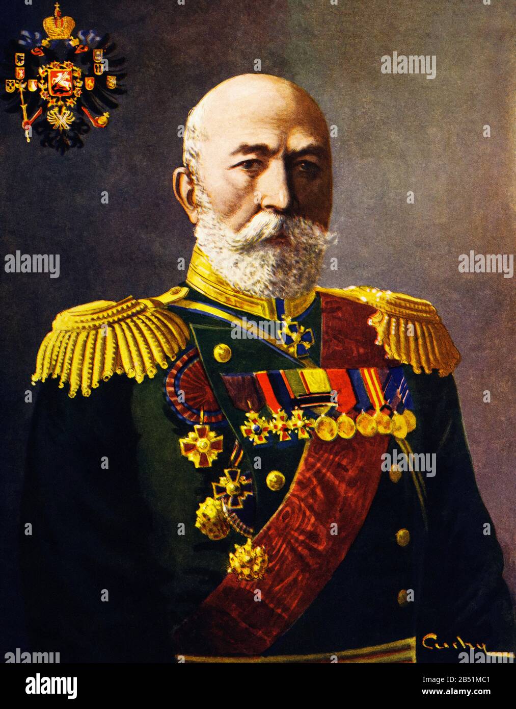 Portrait couleur du général Shavalov. Première Guerre mondiale illustrée par Augusto Riera Banque D'Images