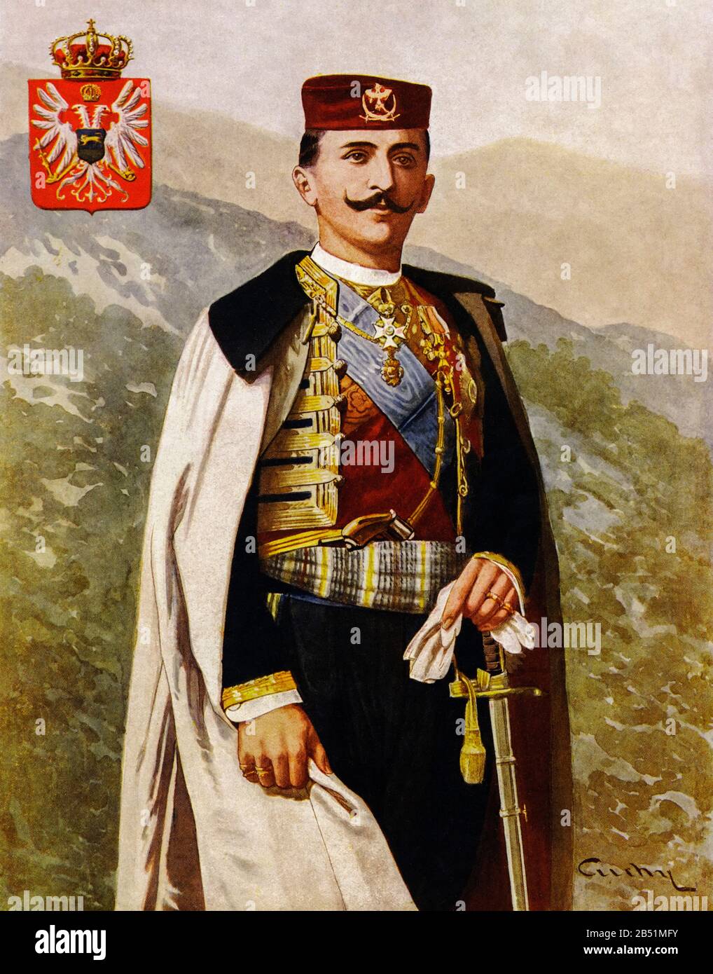 Portrait couleur du prince Mirko Dimitri Petrović-Njegoš du Monténégro (1879 - 1918), deuxième fils du roi Nicolas I du Monténégro et de Milena Vukotić. Pr Banque D'Images