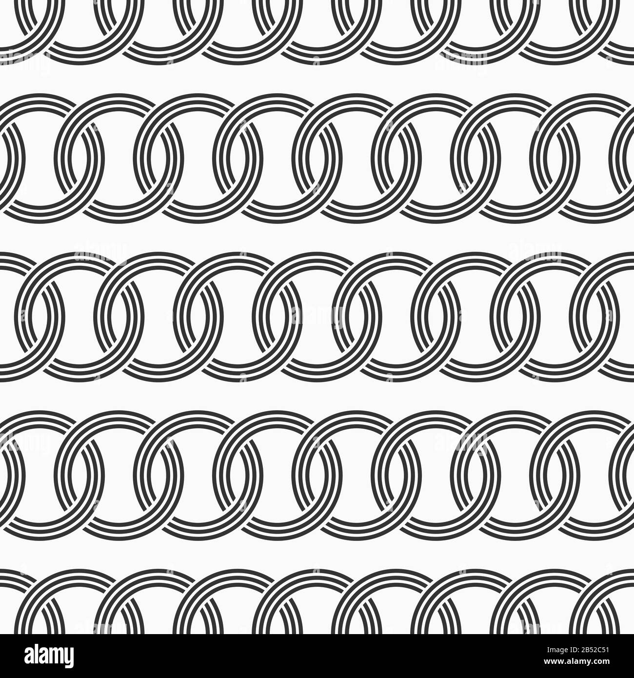 Motif chaîne de cercles abstraits sans couture. Lignes horizontales entrelacées géométriques décoratives. Répétition de formes rondes. Fond vectoriel monochrome. Illustration de Vecteur