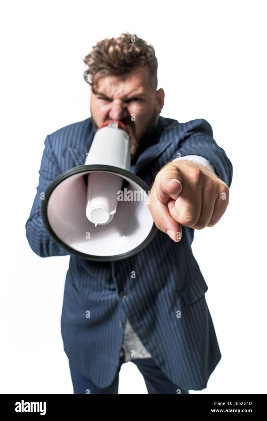 Photo conceptuelle d'un patron en colère utilisant un haut-parleur Banque D'Images