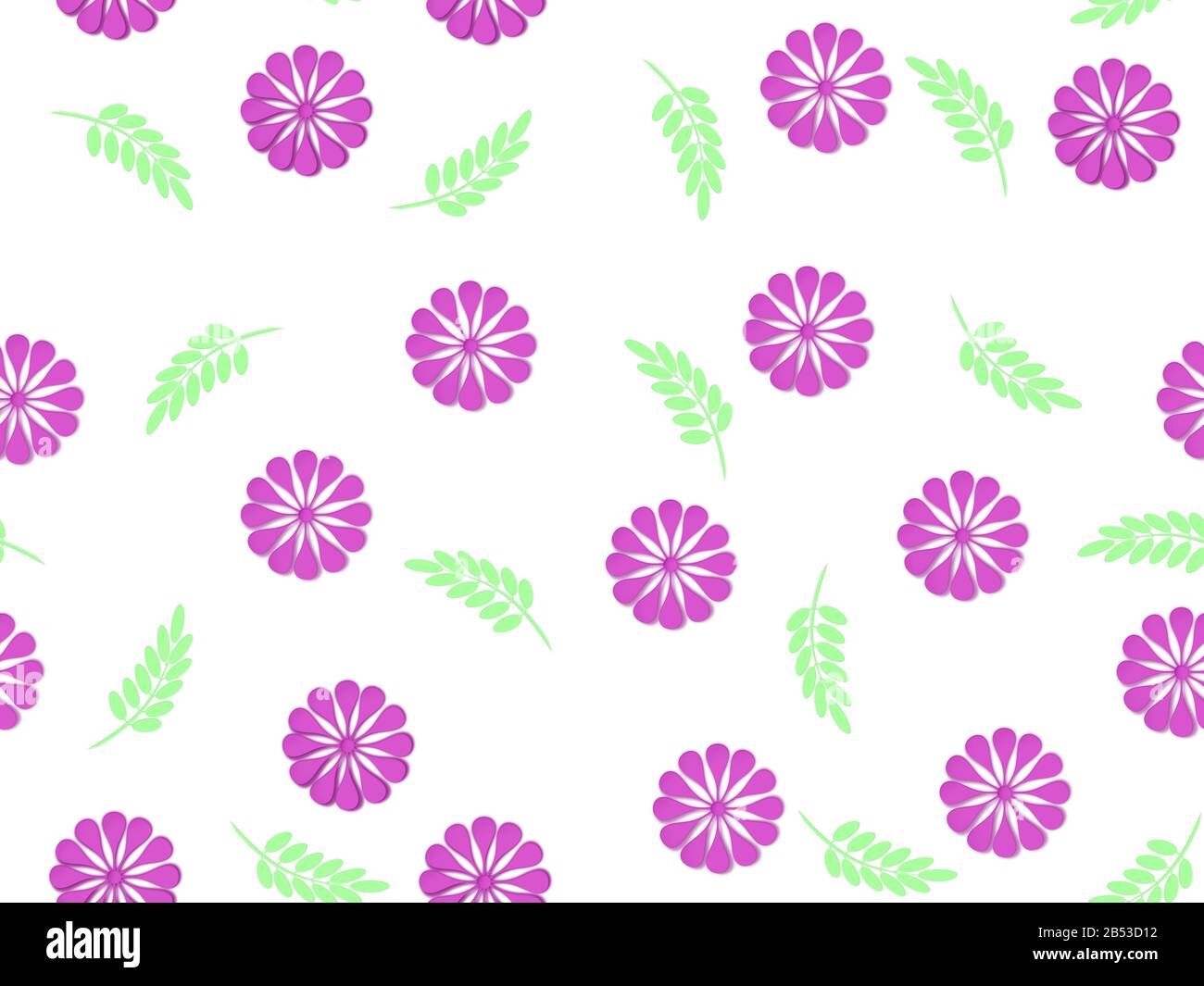 Motif fleuri sans couture. Fleurs stylisées avec brindilles avec pétales dans un motif répétitif sur fond blanc. Banque D'Images