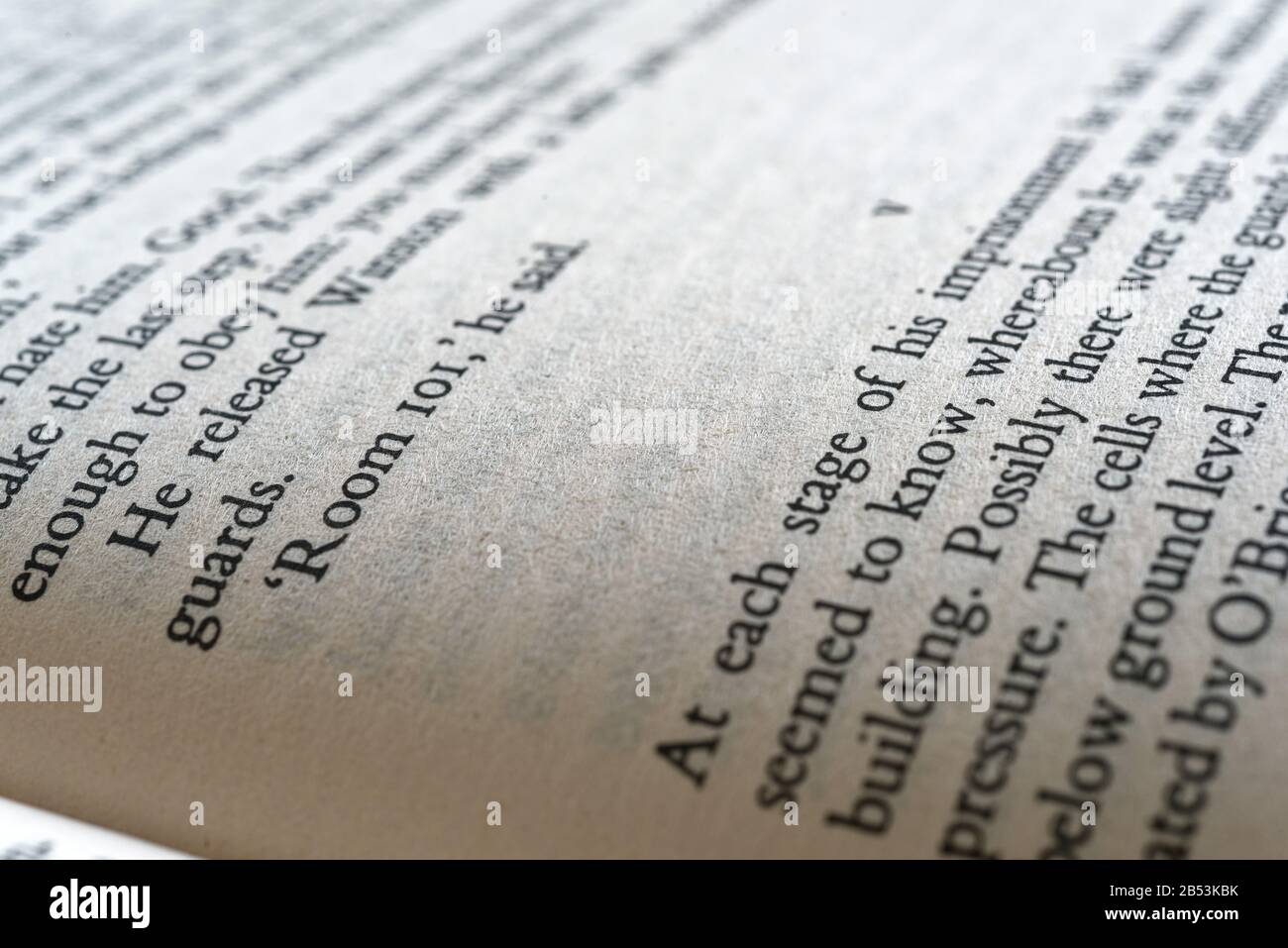 Une page de George Orwell 1984, avec la célèbre ligne "Room 101" Banque D'Images