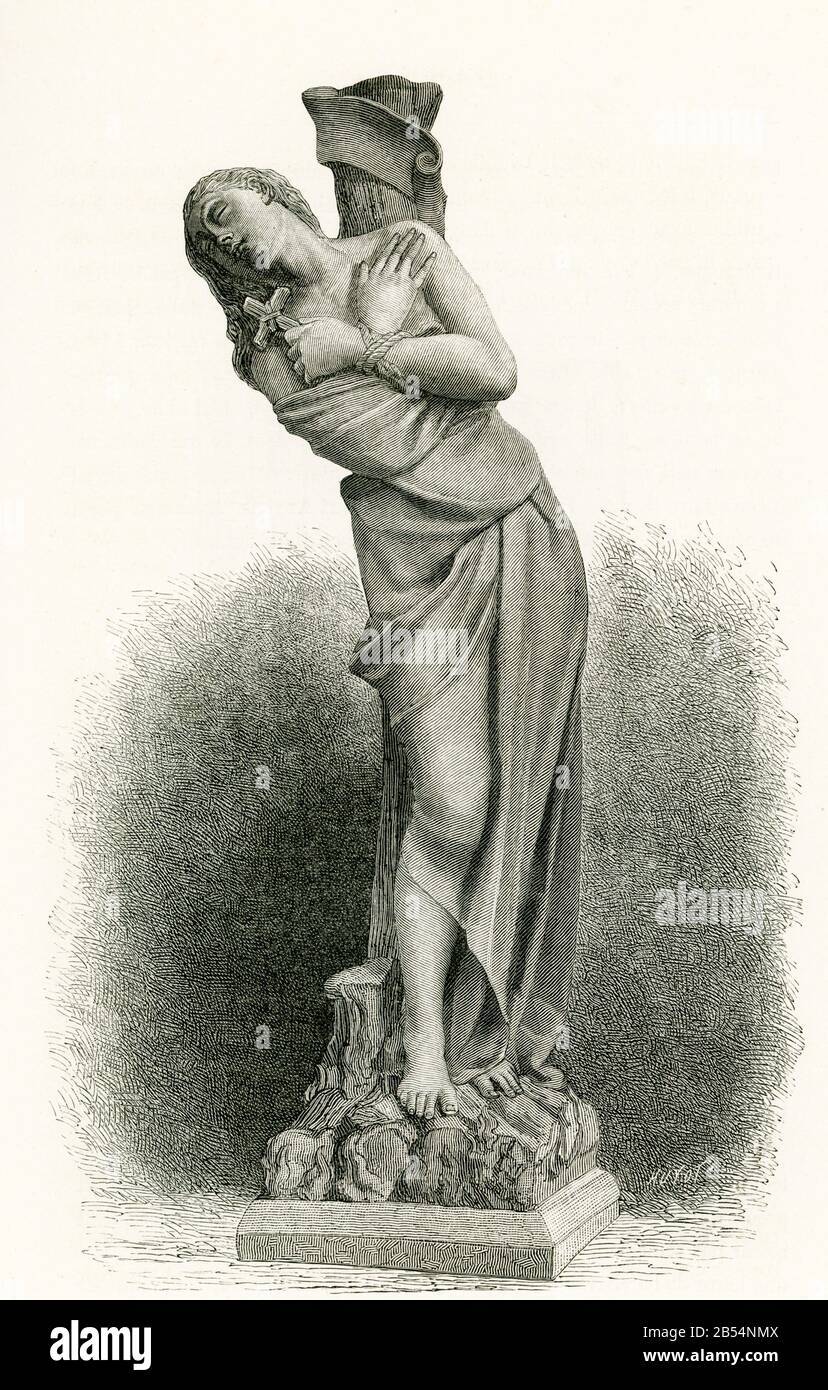 Cette statue, Jeanne d'Arc Virgin et Martyr a été réalisée par l'artiste français George Prosper Clare et exposée à l'exposition à Paris en 1875. Banque D'Images