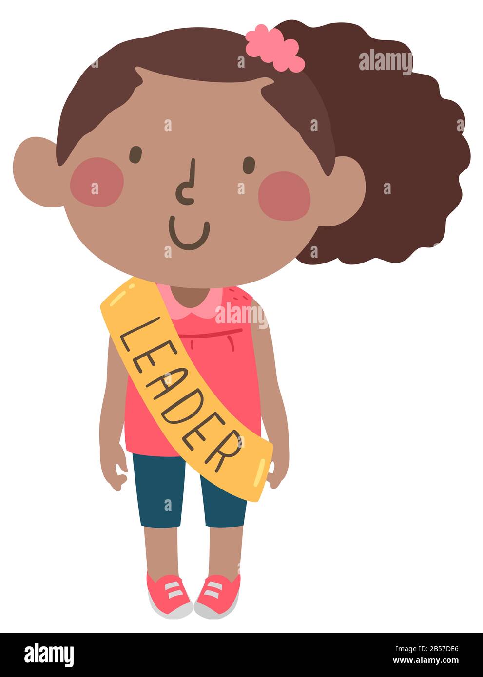 Illustration d'une fille africaine de Kid debout avec un Sash comme leader de sa classe Banque D'Images