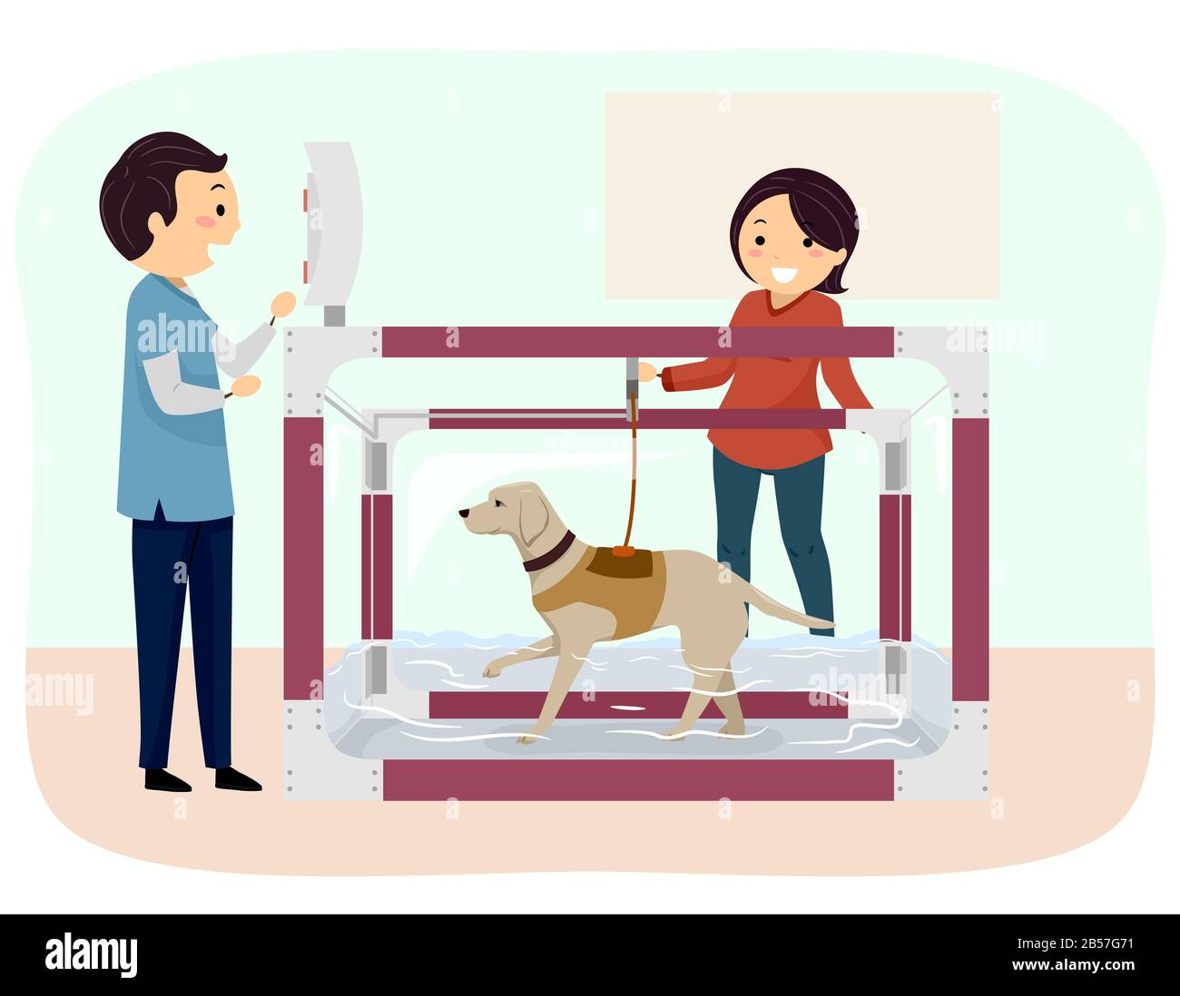 Illustration de l'homme et de la femme d'un chien en Train D'Utiliser le tapis  roulant sous-marin pour une thérapie aquatique Photo Stock - Alamy