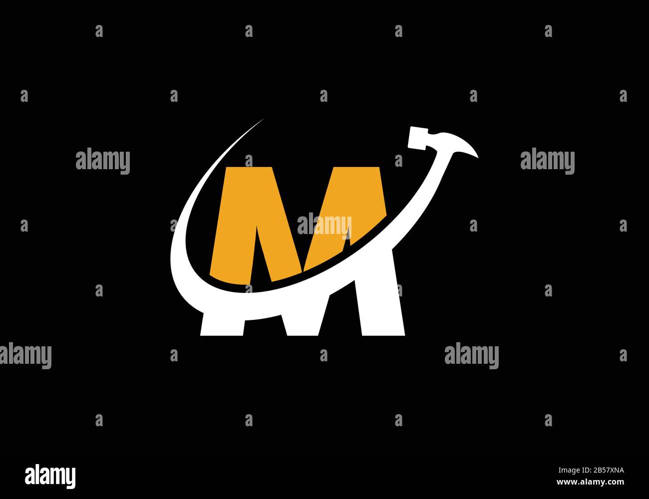 Lettre M initiale avec un modèle vectoriel de logo marteau, Illustration de Vecteur