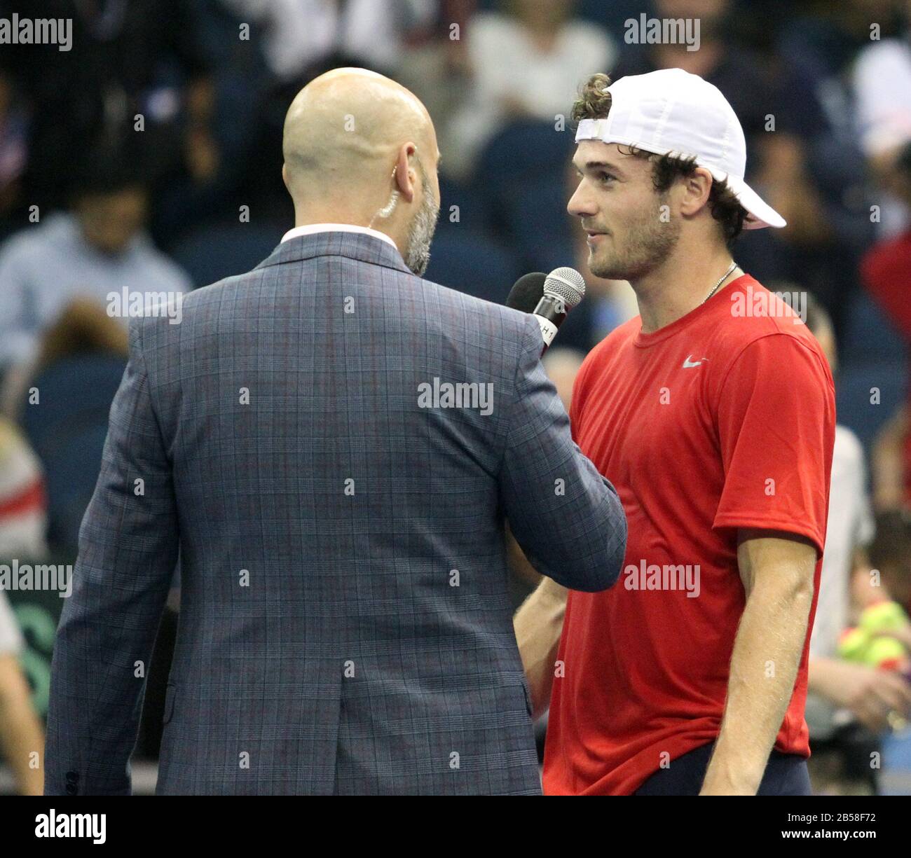 7 mars 2020 - Tommy Paul (États-Unis) dans une interview post-match à une coupe Davis par Rakuten Qualifier match de caoutchouc mort entre Denis Istomin (UZB) et Tommy Paul (États-Unis) au Neal Blaisdell Centre à Honolulu, HI - Michael Sullivan/CSM Banque D'Images