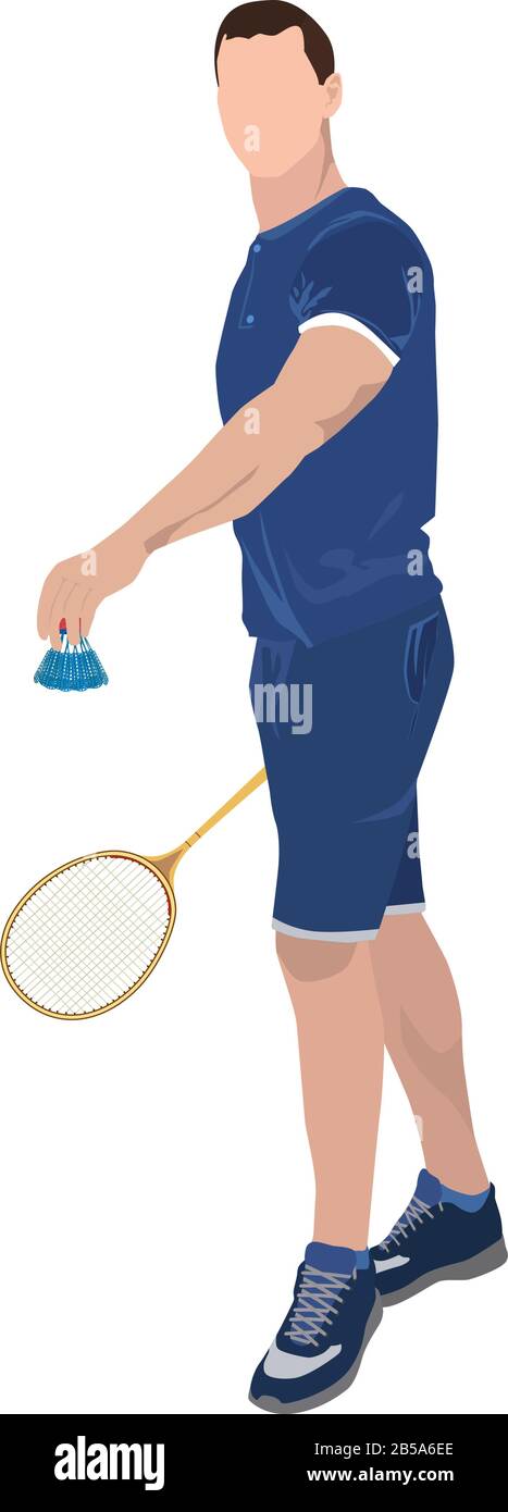 Joueur de badminton avec racket et shuttlecock, illustration vectorielle isolée Illustration de Vecteur