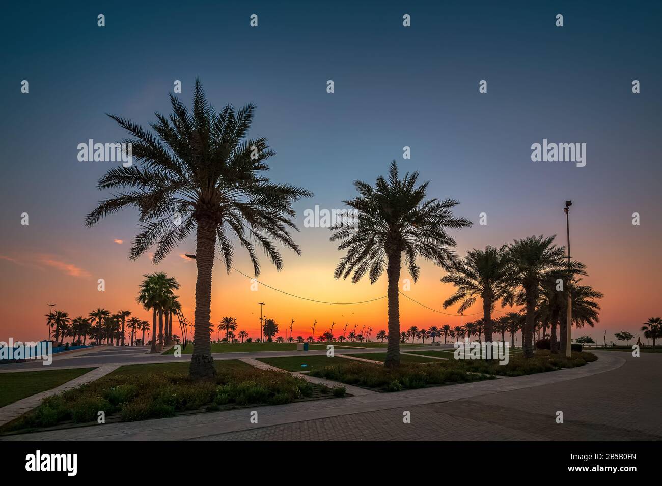 Magnifique vue Du Matin dans le parc Al khobar - Ville : Khobar, Arabie Saoudite. Banque D'Images