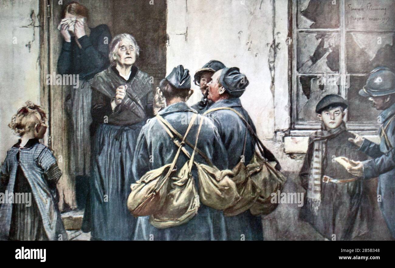 François FLAMENG (1856-1923) peintre militaire français : le Récit 1917 Banque D'Images