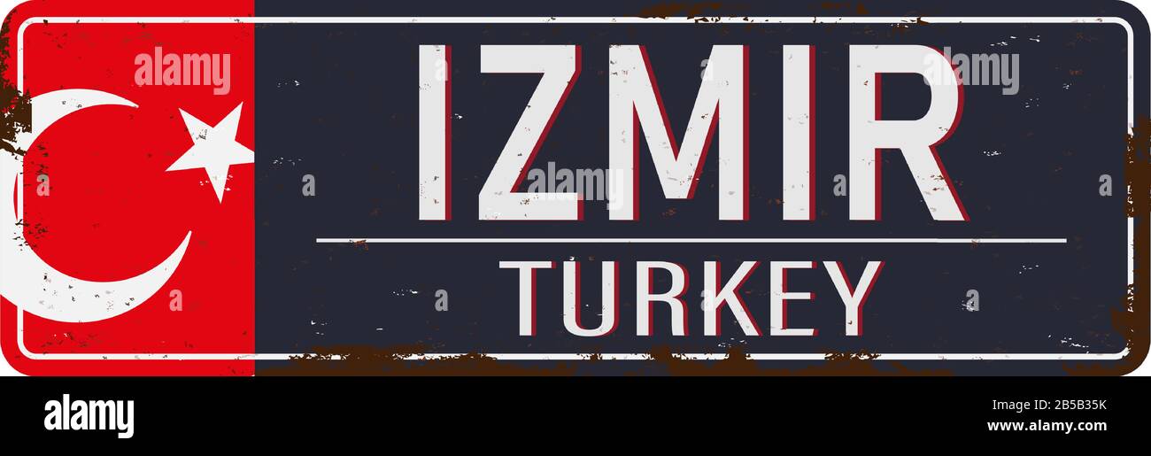 Panneau de métal rétro Izmir,Turquie.carte postale touristique Vintage. Illustration de Vecteur