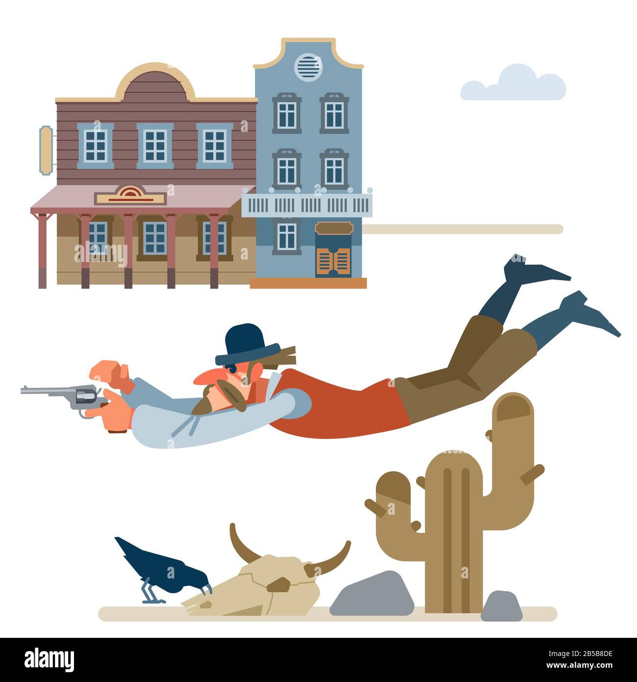 Les pousses de tueur professionnel dans un saut à la volée. Wild West. Illustration vectorielle de dessin animé. Style plat. Isolé sur fond blanc Illustration de Vecteur