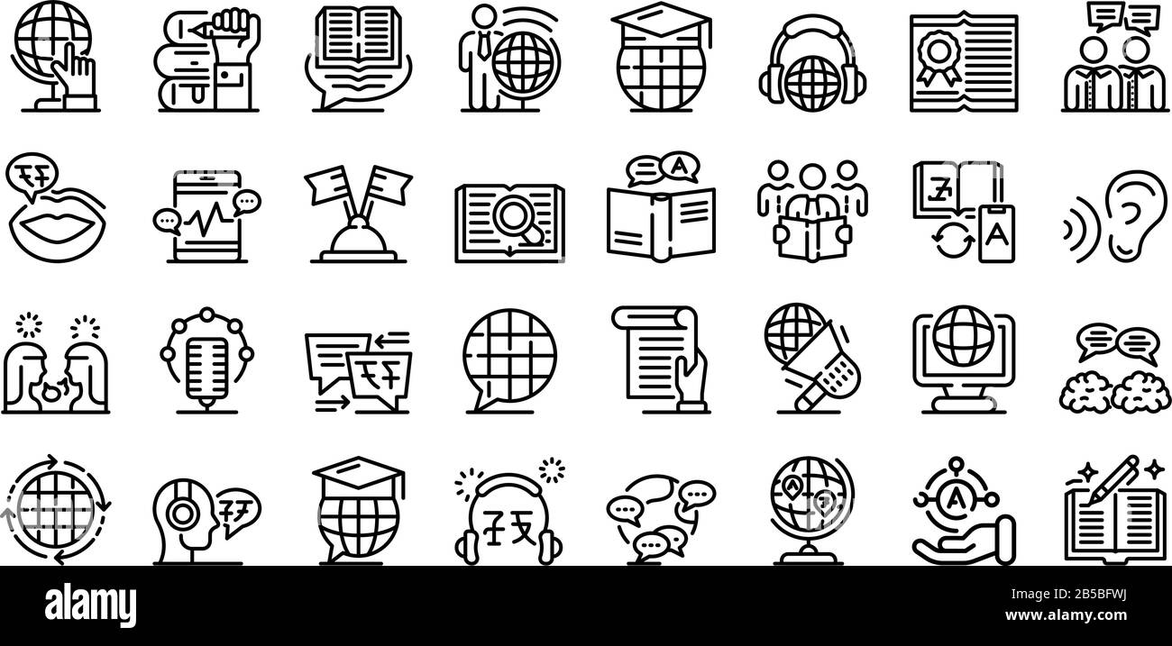Ensemble d'icônes de traducteur, style de contour Illustration de Vecteur