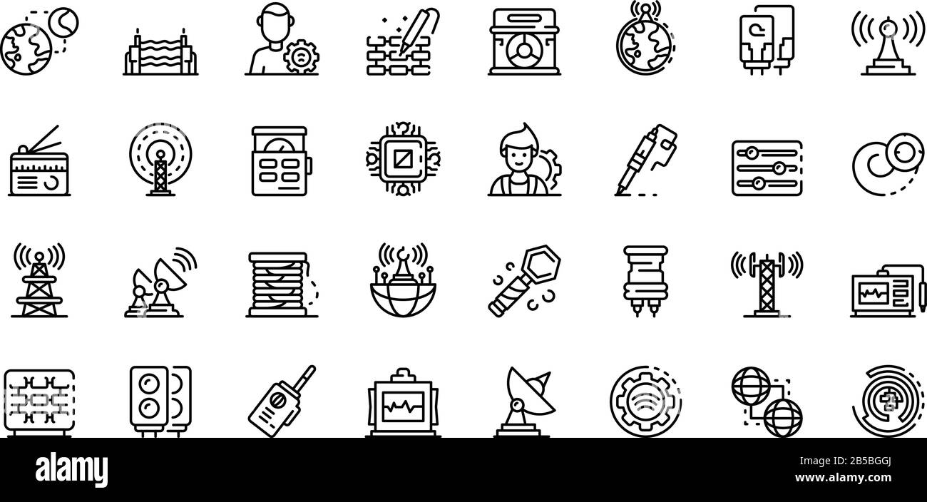Ensemble d'icônes radio-ingénieur, style de contour Illustration de Vecteur
