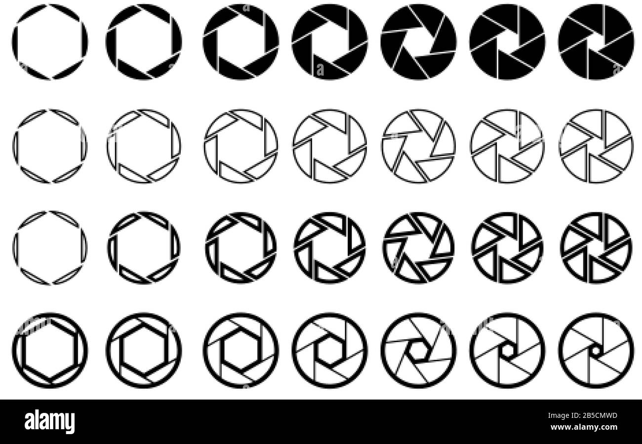 Ouverture de l'objectif de l'appareil photo avec différentes positions d'iris. Illustration de Vecteur