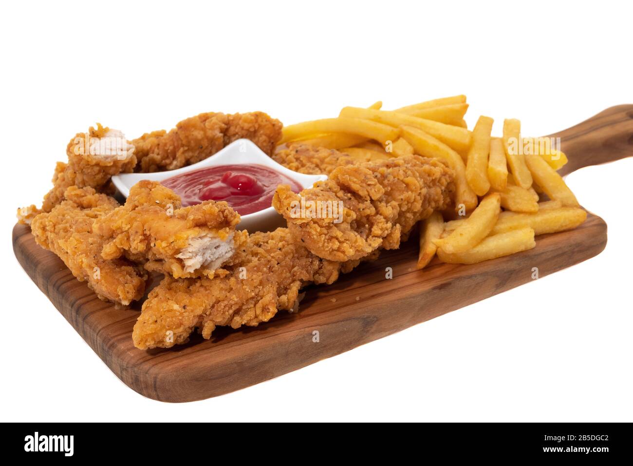 Frises de poulet et frites - fond blanc Banque D'Images