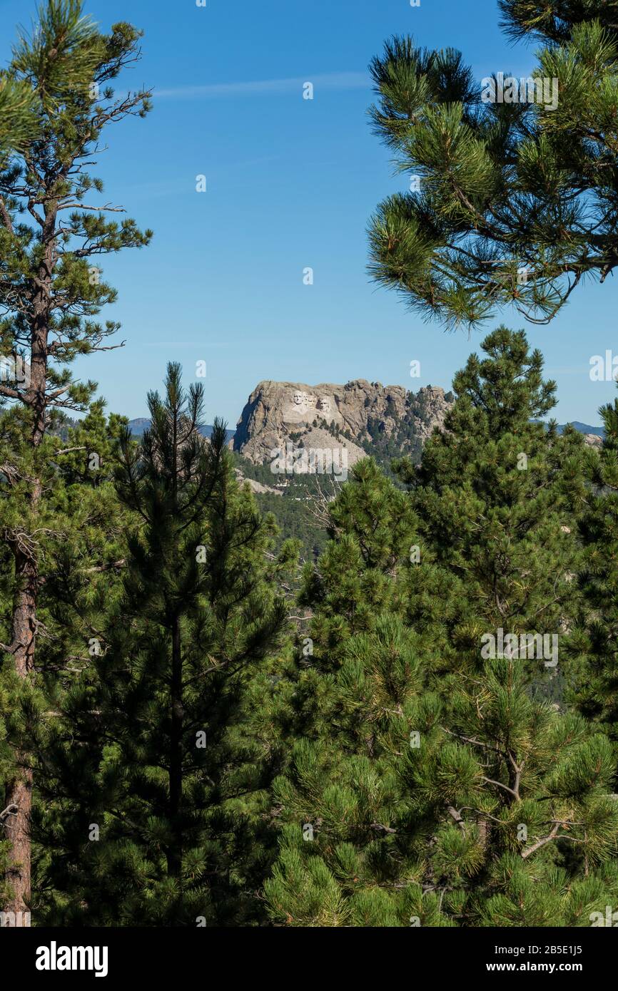 Vue sur Mt. Rushmore depuis une vue sur les Black Hills du Dakota du Sud. Banque D'Images