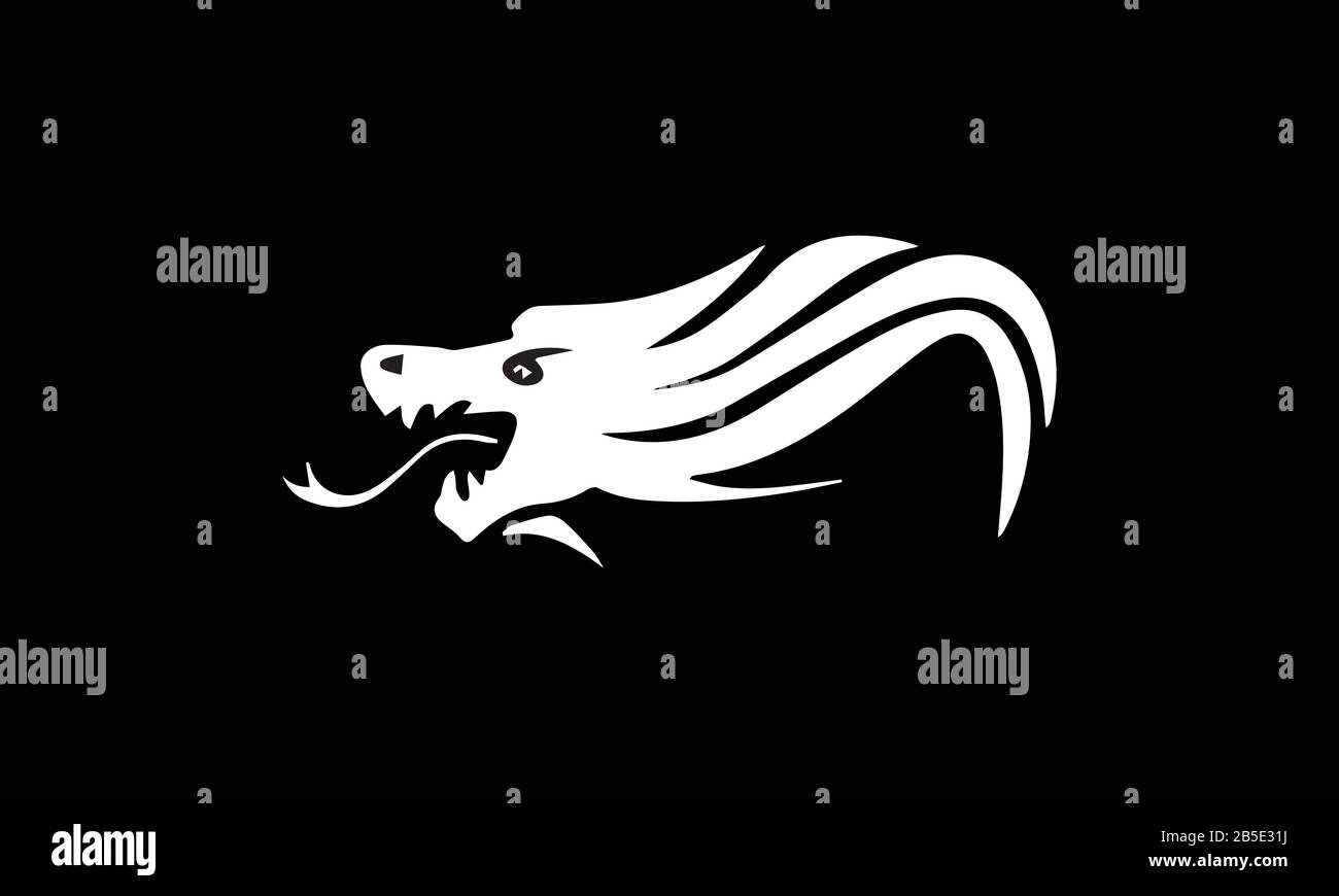 silhouette d'un dragon en noir et blanc Illustration de Vecteur