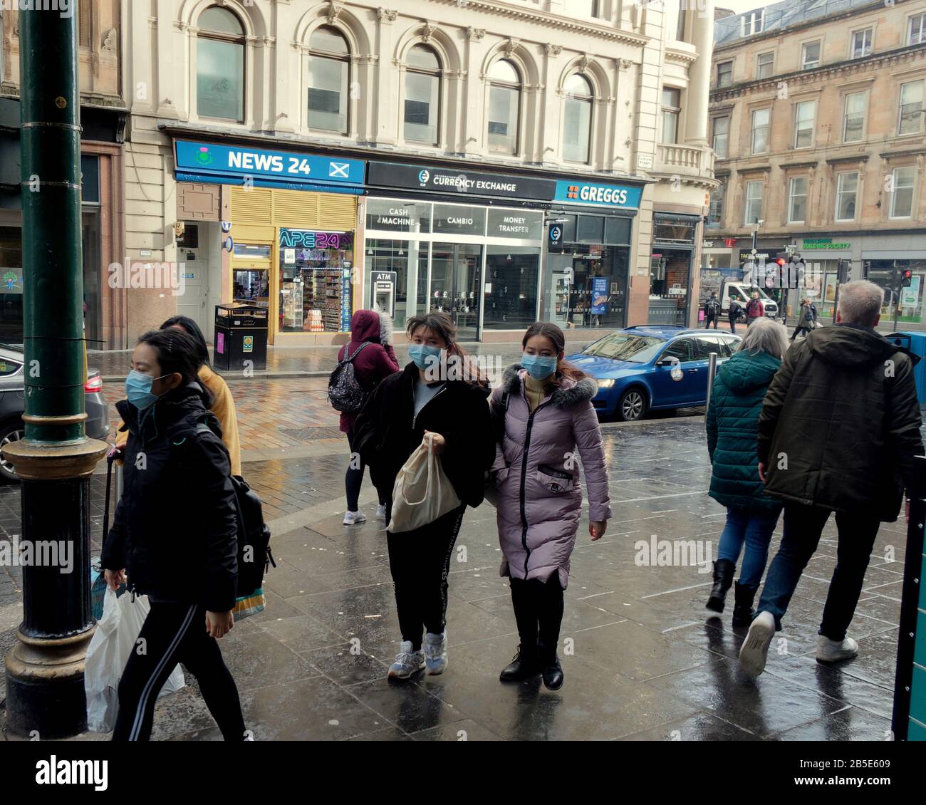 Glasgow, Écosse, Royaume-Uni, 8 mars 2020: Le coronavirus a vu une gare centrale très calme avec des rues tranquilles et des voyageurs donnant des masques dans les rues de la ville. Copywrite Gerard Ferry/ Alay Live News Banque D'Images