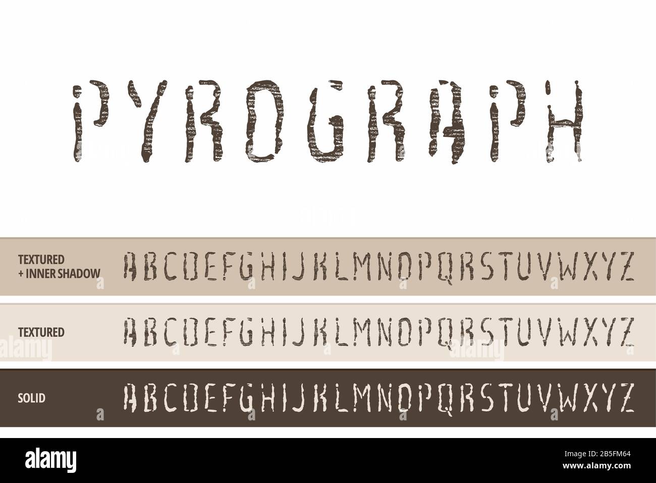 Type De Pyrographie Du Bois (Police Vectorielle). Lettre Press, Stamp, Wood Relief, Cut And Carving (Typographie Texturée). Illustration de Vecteur