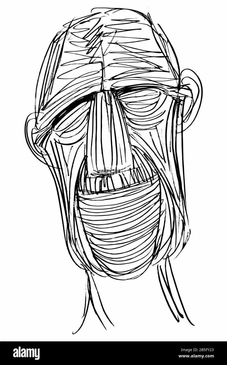 Dessin D'Encre (Esquisse, Travail De Hachures) D'Une Face Expressive (Ancien Homme) Dans Un Style Unique Texturé. Illustration du manuel artistique tournée vers Vector. Illustration de Vecteur
