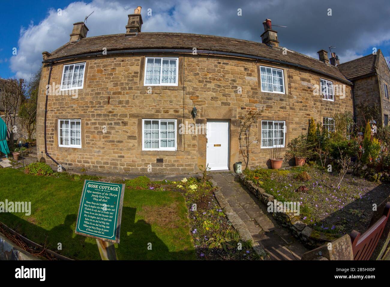 Terrasse des chalets de la peste, la Grande peste 1665-1666, Eyam, Derbyshire Banque D'Images