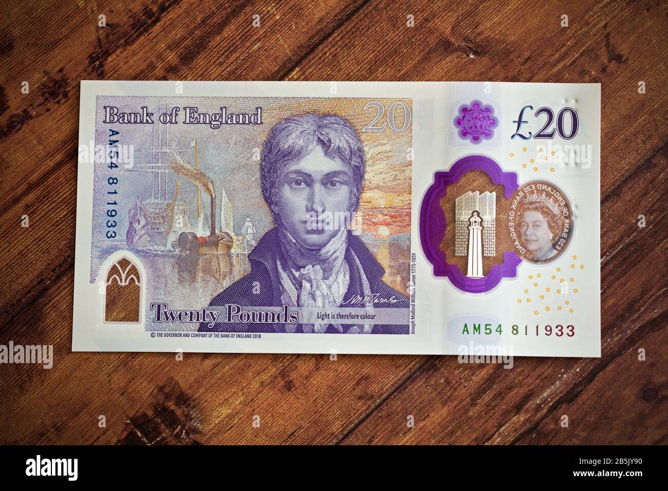 Le polymère 2020 £20 livre note de la Banque d'Angleterre avec l'artiste JMW Turner Banque D'Images