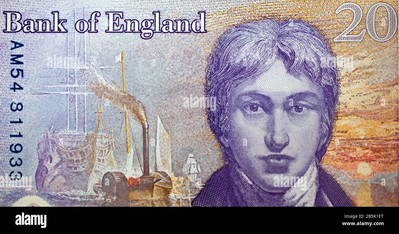 Le polymère 2020 £20 livre note de la Banque d'Angleterre avec l'artiste JMW Turner Banque D'Images