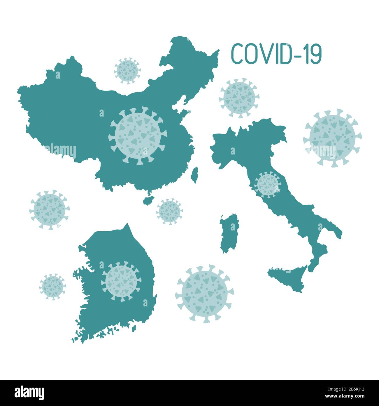 Illustration vectorielle carte de la Chine, de la Corée du Sud, de l'Italie Pays ayant le plus grand nombre de personnes touchées Covid-19 2019-nCoV Chinese corona virus ncov Pat Illustration de Vecteur