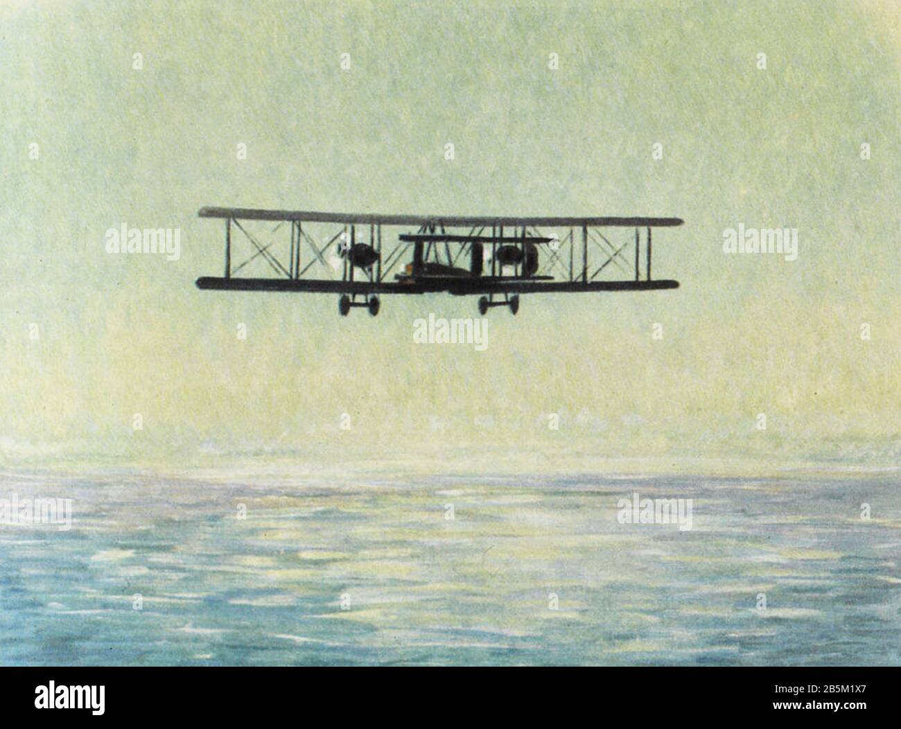 ALCOCK ET MARRON VOL TRANSATLANTIQUE JUIN 1919. Les aviateurs britanniques John Alcock et Arthur Brown pilotent leur bombardier Vickers Vimy modifié à travers l’Atlantique Banque D'Images
