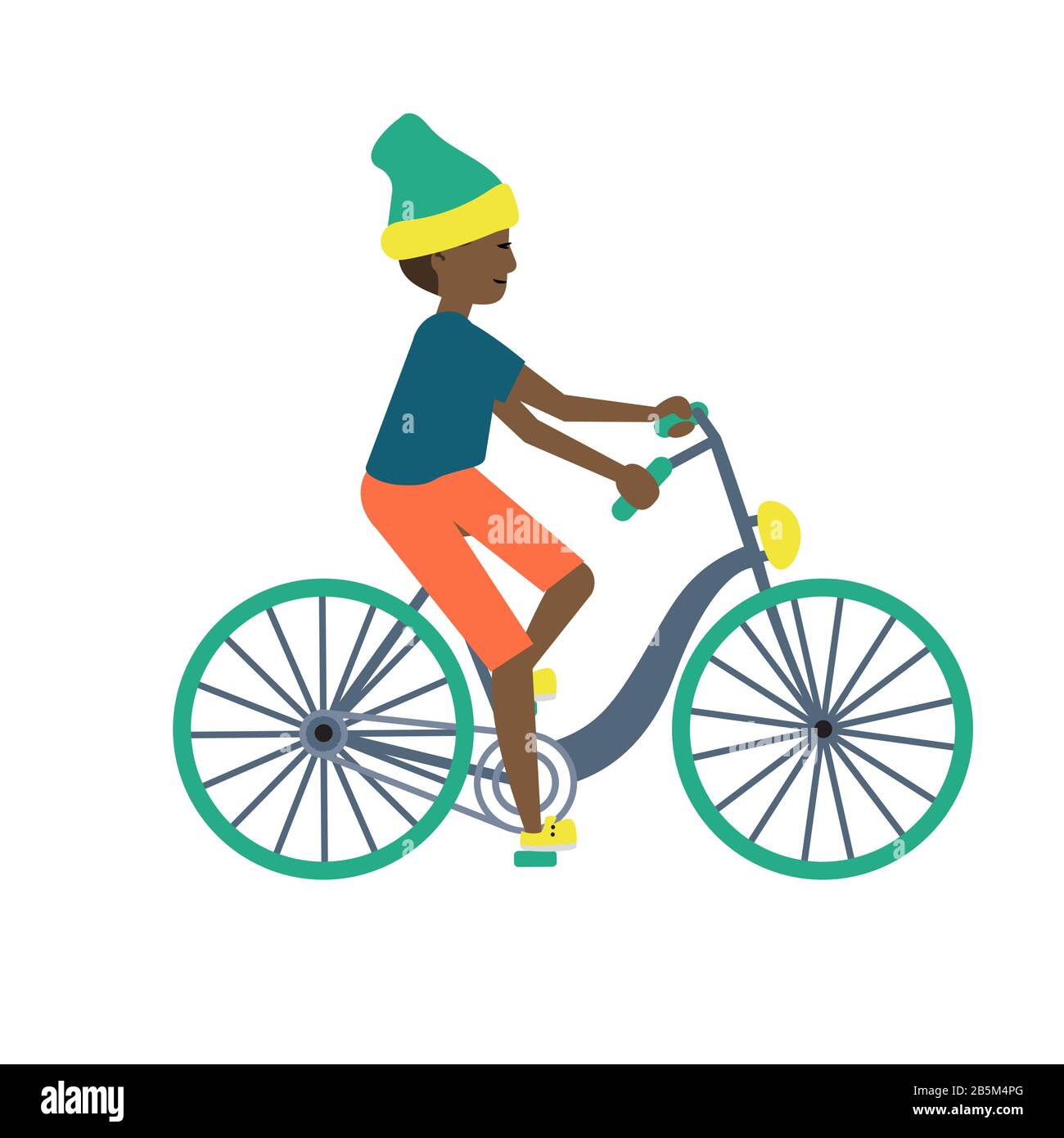 Adolescent Garcon Sur Un Dessin Anime A Velo Sur Un Fond Blanc Image Vectorielle Stock Alamy