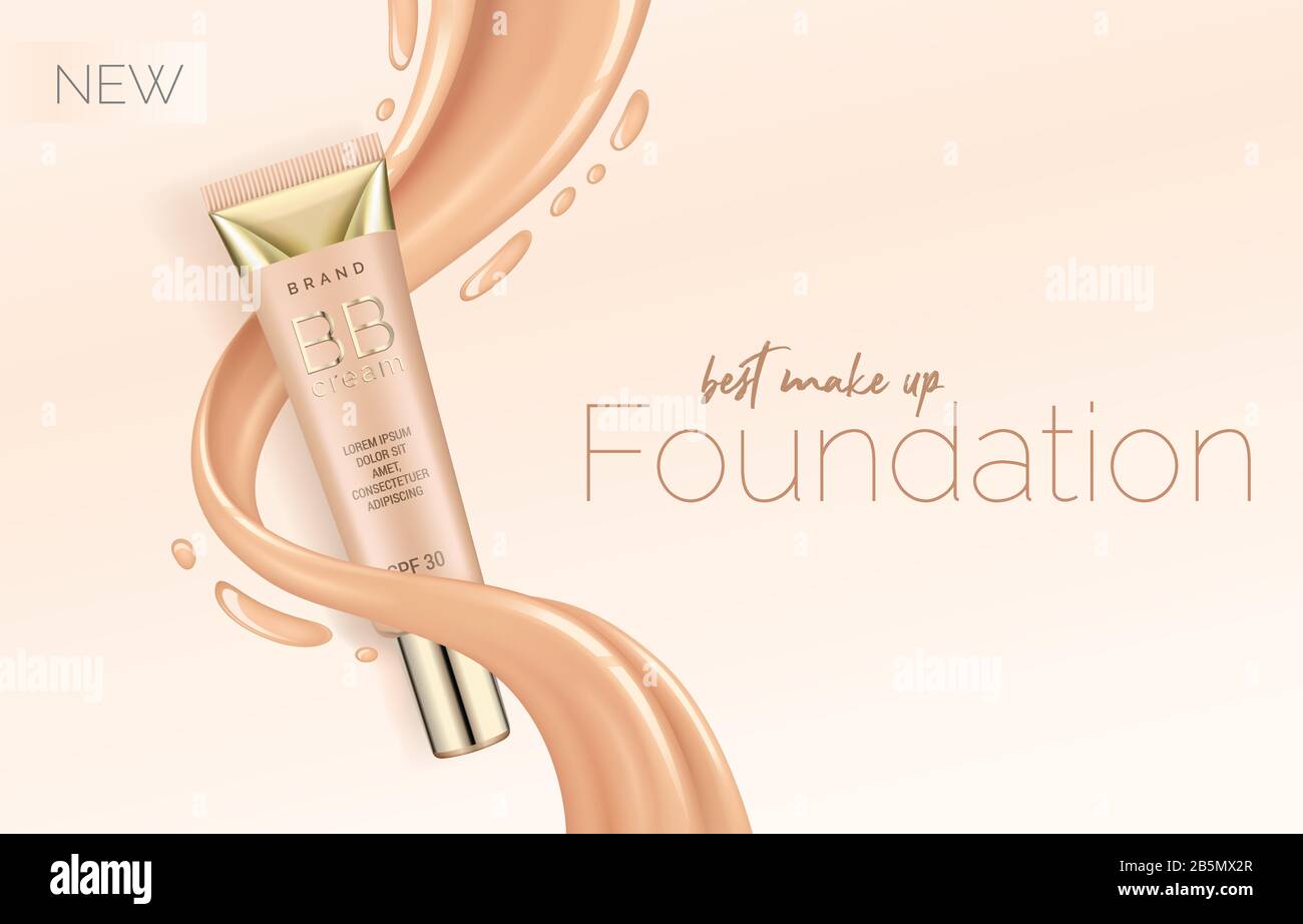Maquillage de base, design publicitaire modèle pour catalogue avec le concealer, BB cream tube maquette avec liquide dans l'arrière-plan Illustration de Vecteur Maquillage de base, design publicitaire modèle pour catalogue avec le concealer, BB cream tube maquette avec liquide dans l'arrière-plan Illustration de Vecteur