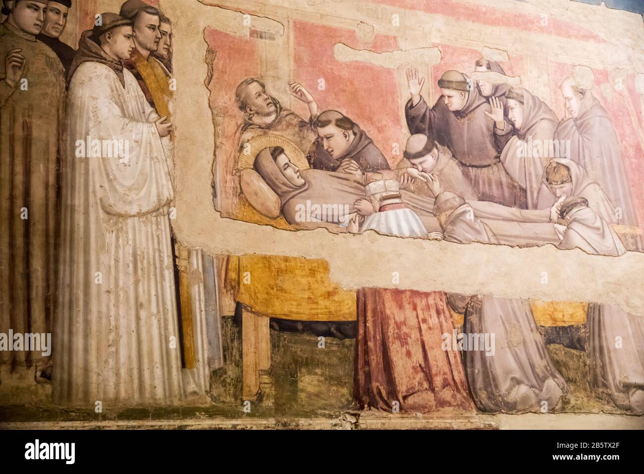 La mort de saint François par Giotto en plein air dans la chapelle Bardi dans la Basilique Santa Croce Florence Italie Banque D'Images