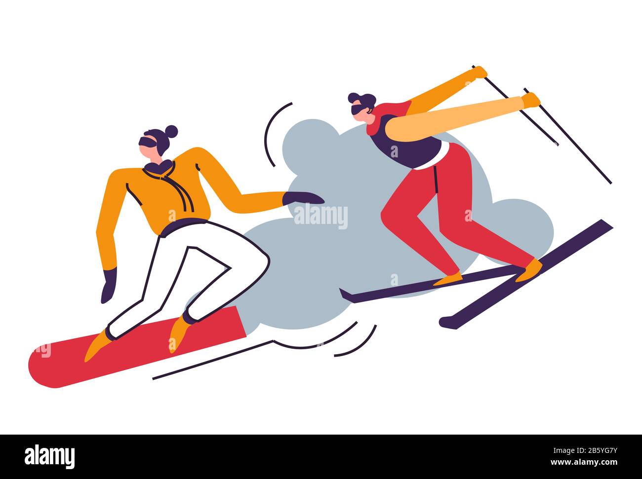 Sport d'hiver, ski dans les montagnes, saut à ski Illustration de Vecteur