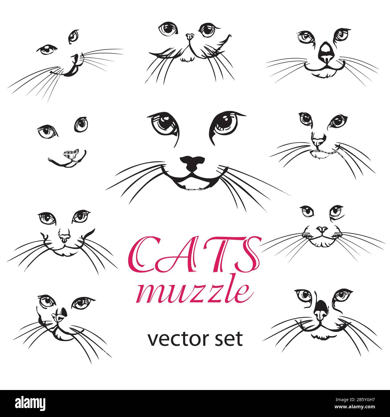 Illustration vectorielle abstraite du jeu de musele de chats. Ensemble de modèles de logo Cats. Étiquette d'icône d'animal abstrait. Fond d'illustration plat avec chat Illustration de Vecteur