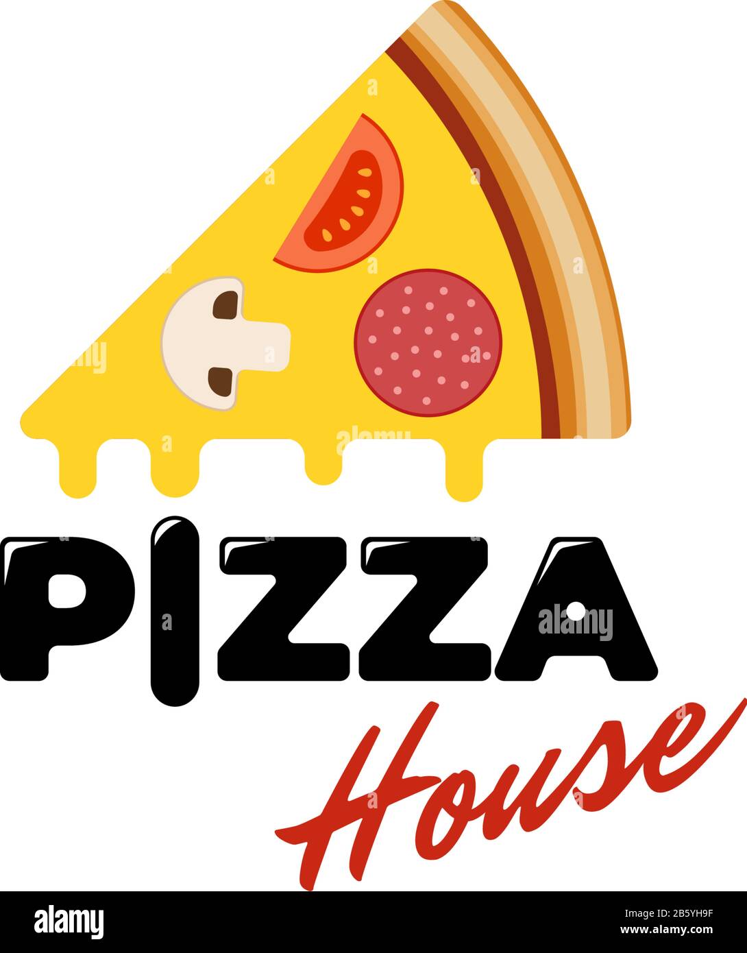 Pizza maison marque marque créatif symbole modèle de conception pour pizzeria café ou restaurant. Écusson vectoriel plat coloré Illustration de Vecteur