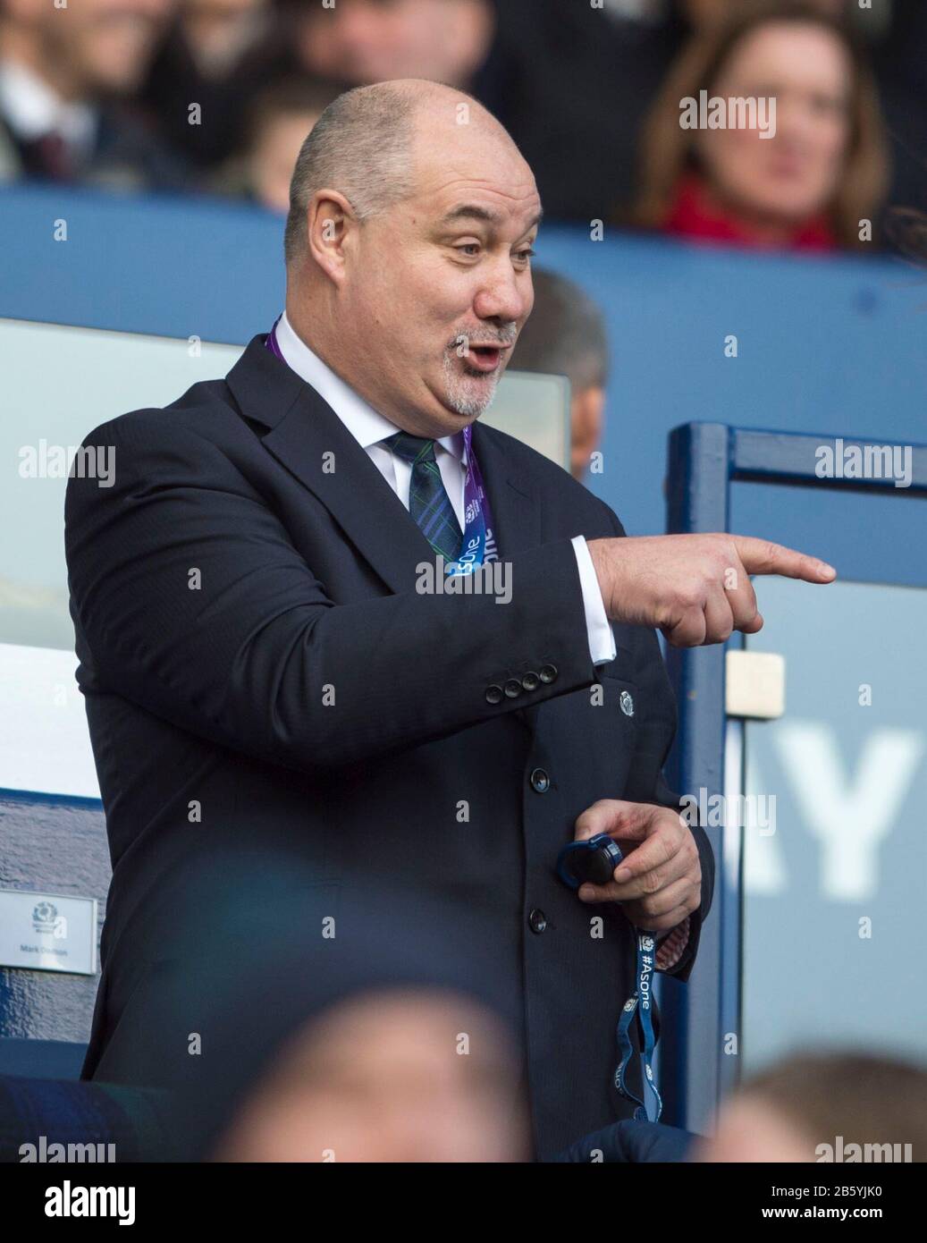 Guinness Six Nations Test: Ecosse Contre France, Bt Murrayfield Stadium, Édimbourg, Écosse, Royaume-Uni. 8 mars 2020. Mark Dodson, directeur général du Scottish Rugby Union, dans le Royal Box avant le match. Crédit: Ian Rutherford/Alay Live News. Banque D'Images