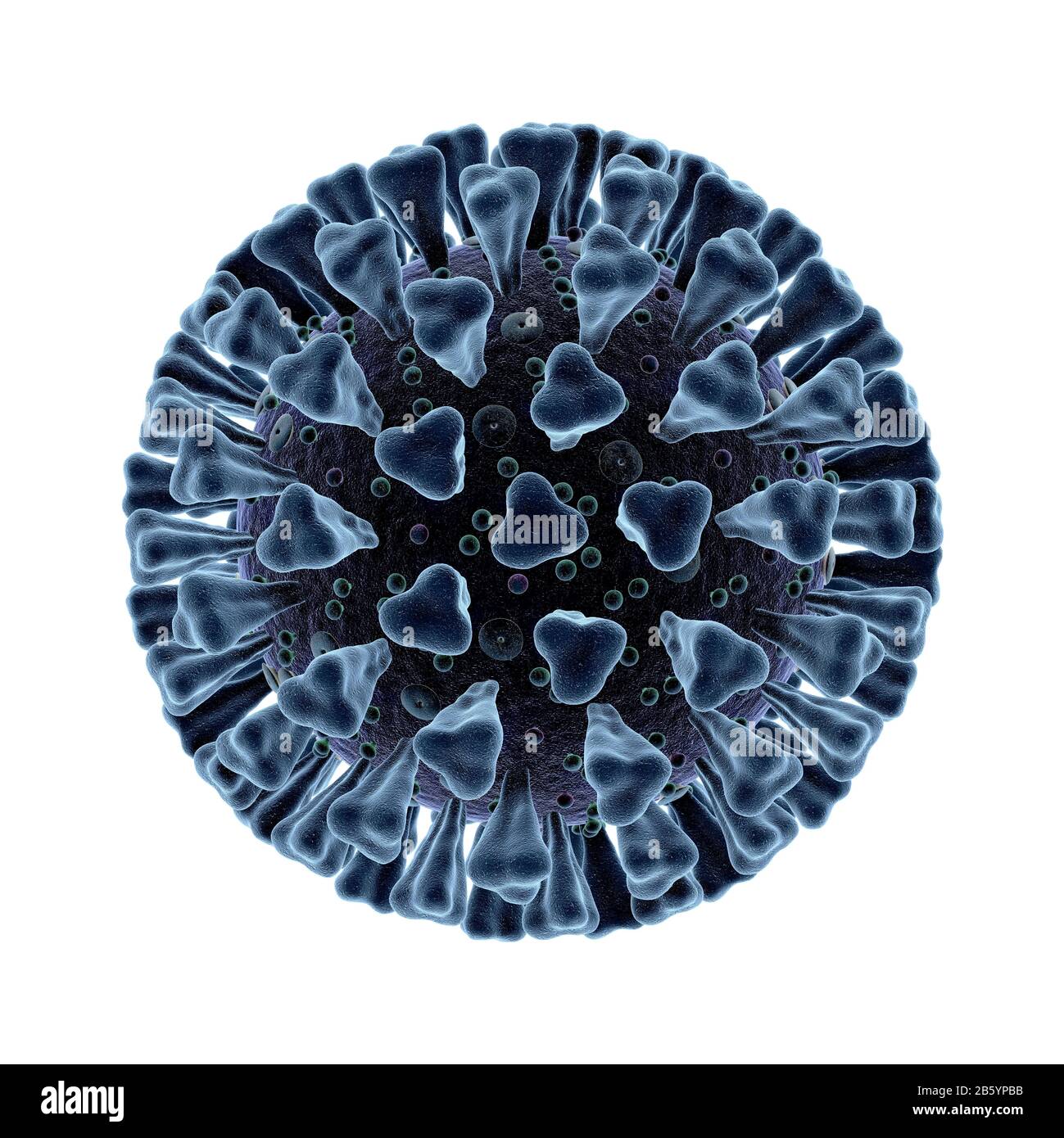 Simulation détaillée au microscope électronique de la maladie de Coronavirus COVID-19 infection.3-D montrant médicale de la Chine pathogène respiratoire in Banque D'Images