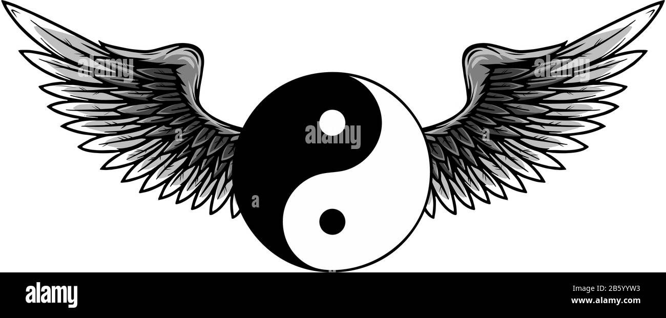 Le carykeion d'Hermes - le caduque de Mercure - Yin yang logo Illustration de Vecteur