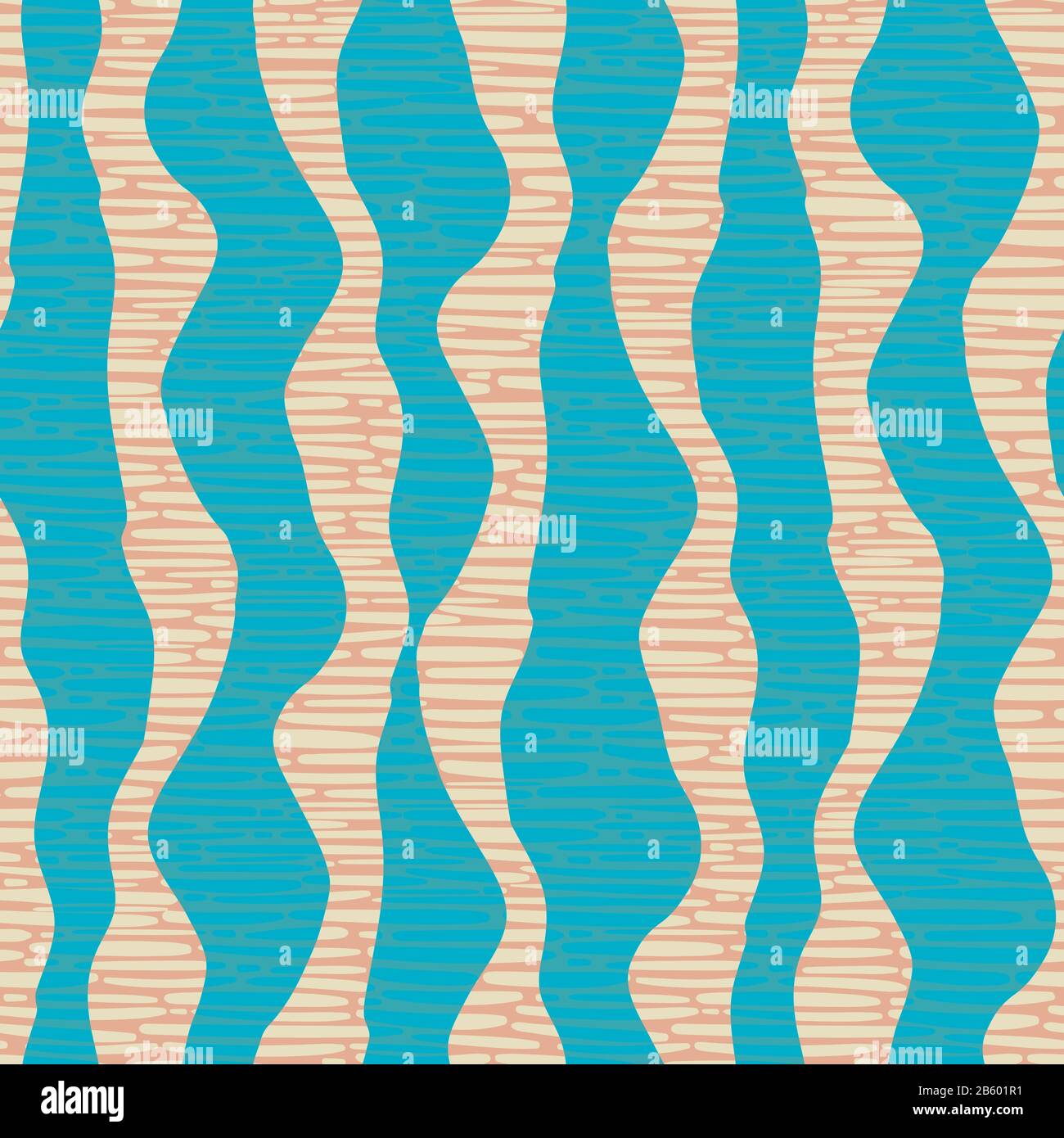 Arrière-plan de motif vectoriel sans couture à ligne ondulée. Toile de fond à rayures bleues géométriques linéaires verticales avec texture en osier superposée. Résumé irrégulier minimal Illustration de Vecteur