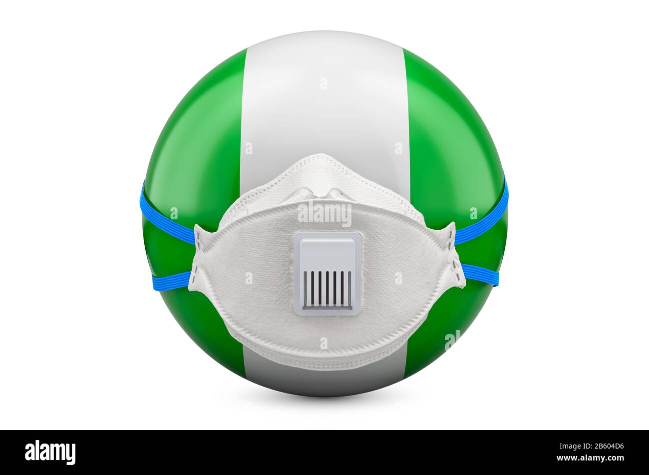 Nigeria avec masque filtrant de demi-visage, respirateur. Rendu 3D isolé sur fond blanc Banque D'Images