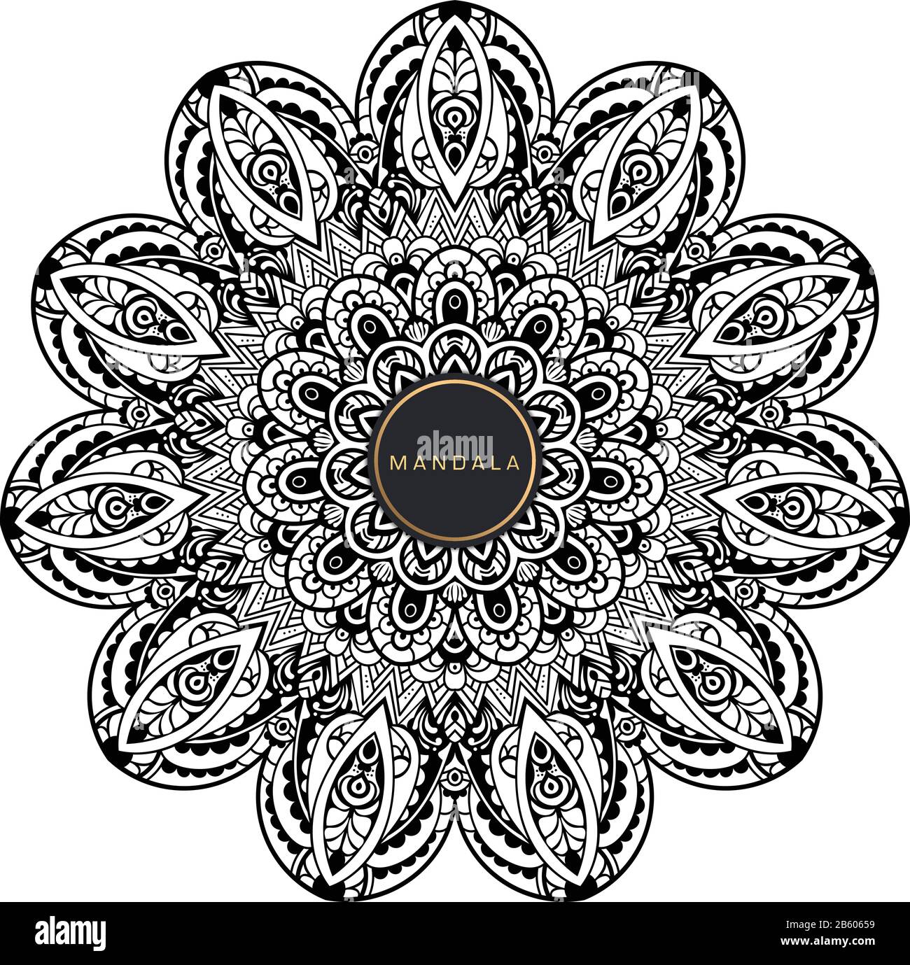 Mandala noir et blanc vector isolated on white. Vector hand drawn élément décoratif circulaire. Illustration de Vecteur