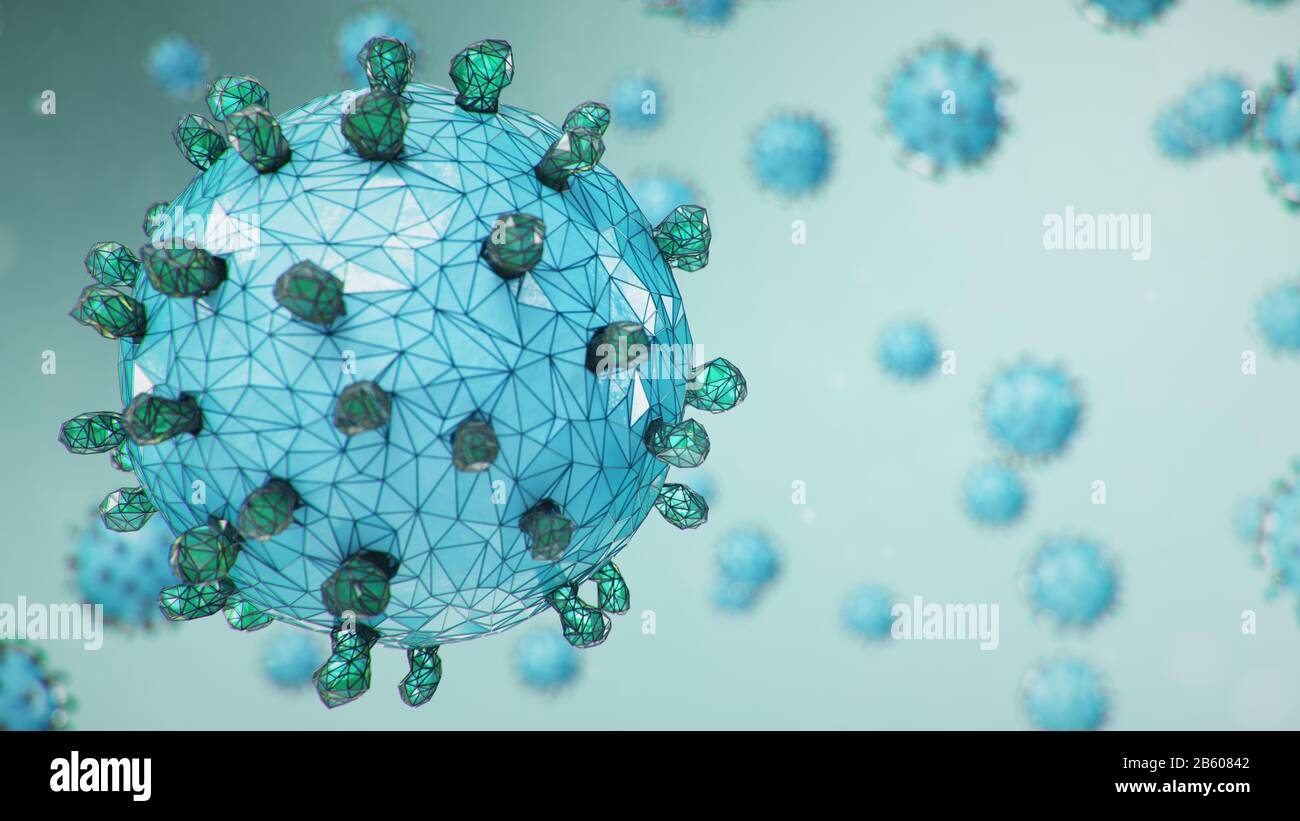 Contexte abstrait du virus, virus de la grippe ou COVID-19. Le virus infecte les cellules. COVID-19 sous le microscope, pathogène affectant le système respiratoire Banque D'Images
