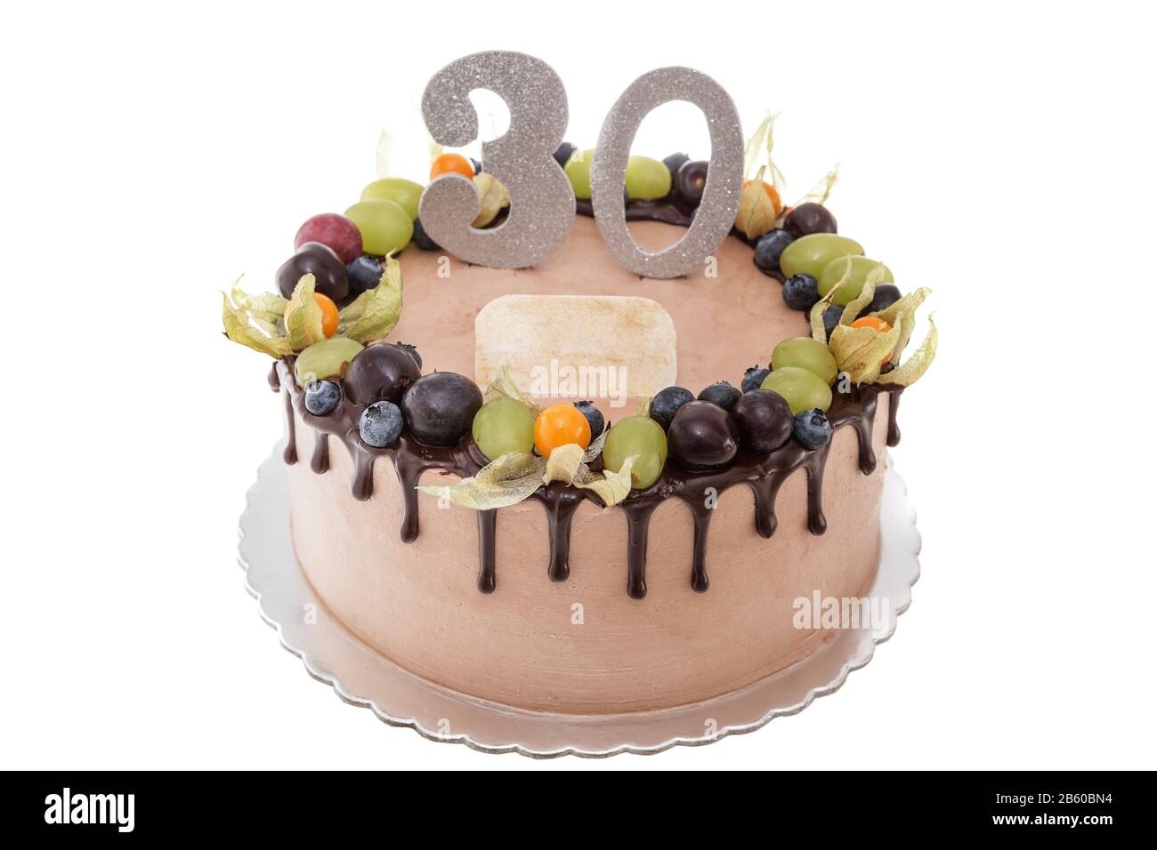 Gateau D Anniversaire Au Chocolat Pour Un Homme Sur Fond Blanc Avec Baies Photo Stock Alamy