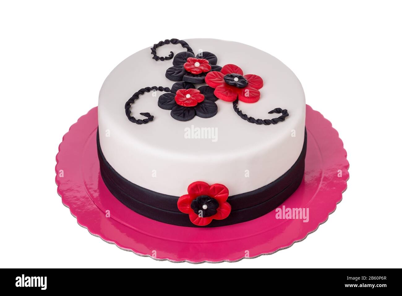 Gâteau d'anniversaire à base de sucre pâtes fleurs rouges. Le jour de l' anniversaire Photo Stock - Alamy